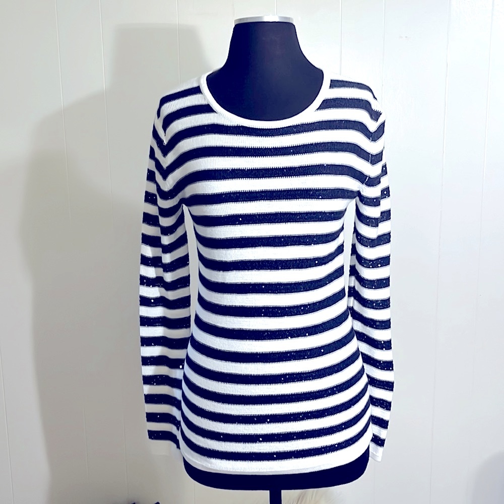 NWOT- Gap Sweater size small blue and white stripes with blue flecks of glitter.